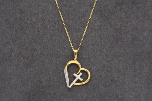 Imagen 2 de 4 de Collar Con Dije De Corazón Cruz, Oro 14k, 2.4 Gramos.
