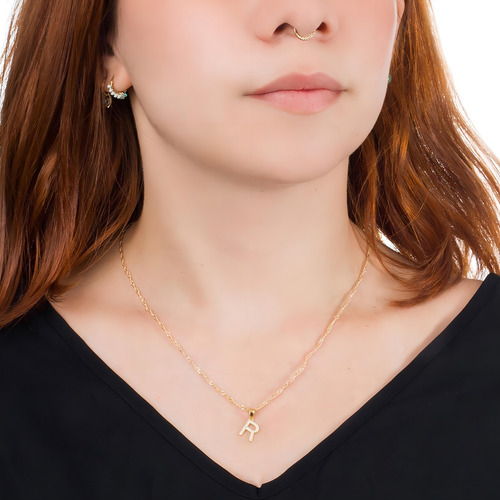 Dije Inicial / Letra R Mini Con Zirconia Chapa De Oro 18k Color Dorado