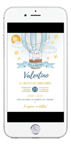 Invitación Cumpleaños Tarjeta Digital Globo Aerostático Oso 