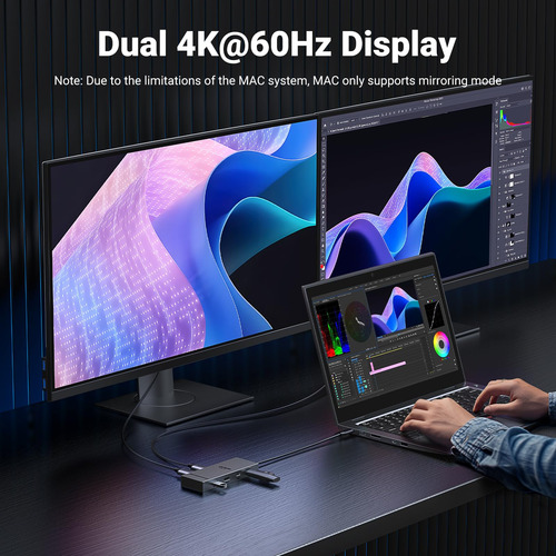 Estación De Acoplamiento 7 En 1 Usb-c Dual 4k 60hz, 100w Pd