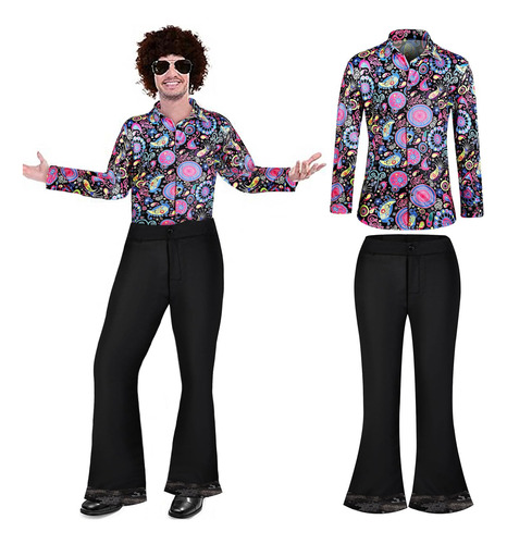 Disfraz De Discoteca Los 70 Para Hombre 1970s Camisa Floral