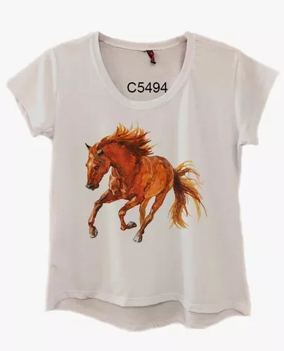 Camiseta Feminina Cavalo Marrom Frente Country Tshirt