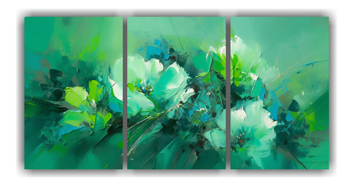 120x60cm Cuadro De Flores En Verde Y Turquesa - Set 3 Canvas