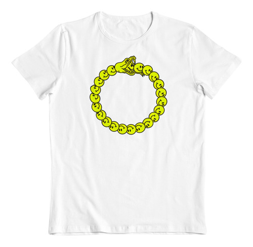 Polera Blanca Dtf Algodon  Ciclo Vida Smile Serpiente Arte 