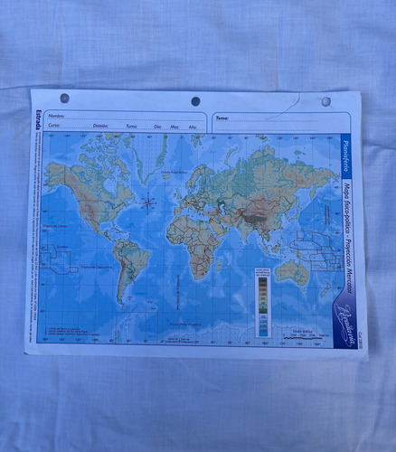 Planisferio Mapa Físico-político Proyección Mercator N°3 (Usado)
