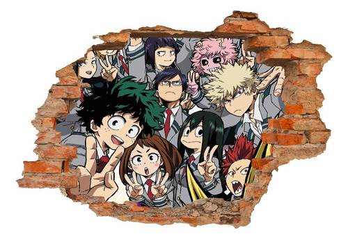 Vinilo Calco Sticker 3d Pared Rota My Hero Academia Anime