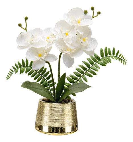 Orquídeas Blancas - Flores Artificiales En Maceta Dorada, Or
