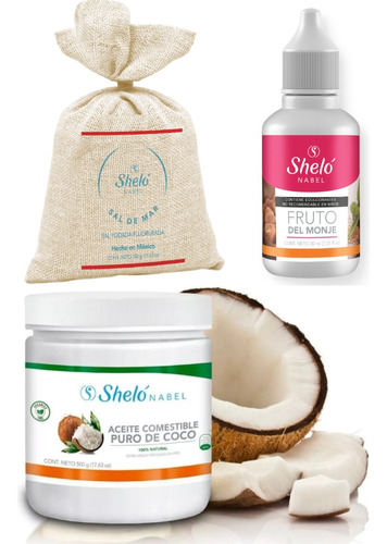 Aceite Comestible Coco + Sal De Mar + Fruto Del Monje Shelo 