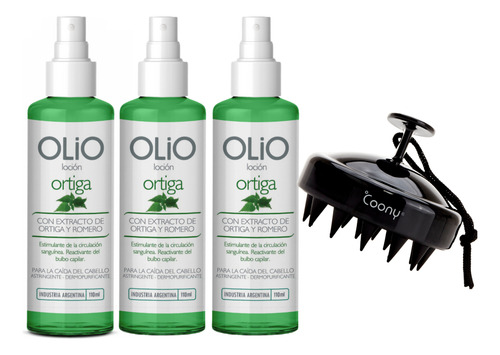 Olio Loción Anti Caída Ortiga X3 + Coony Masajeador Capilar