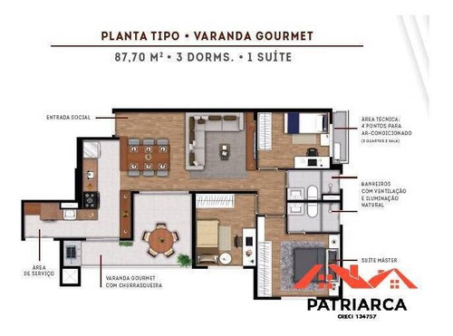 Imagem 10 de 14 de Apartamento Vila Inglesa Varanda Gourmet 87,70 M2 3 Dorms (05/22 -17 - Inglesa