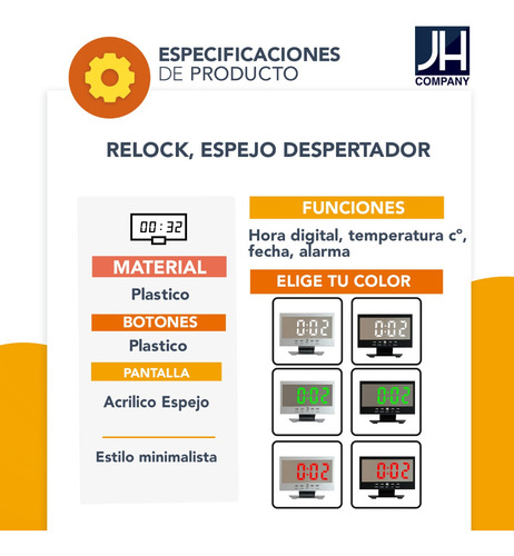 Reloj Despertador Digital Espejo Led Usb Alarma 12036