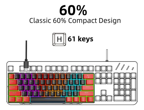 Teclado Para Juegos Mini Teclado 60% Teclado Para Juegos Rgb