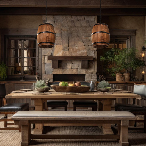 Lampara Colgante, Estilo Rustico, Diseño Barril.