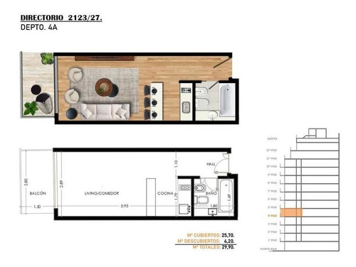 Imagen 5 de 5 de Venta Monoambiente Balcon A Estrenar Full Amenities Flores