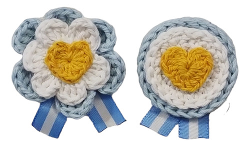 Escarapela Crochet. Redonda. Florcita. Argentina. Pack X 2