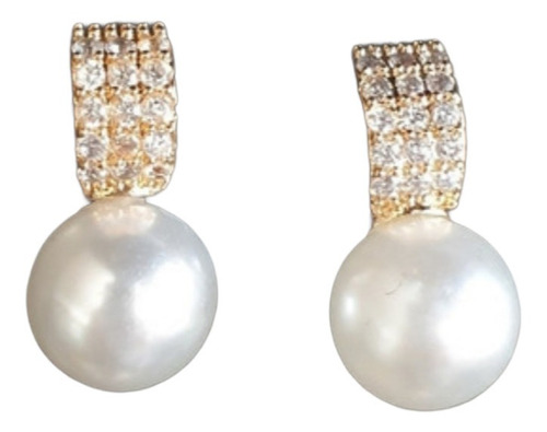 Imagen 1 de 2 de Aretes De Perla De Oro Lam Y Zirconias Envio Gratis