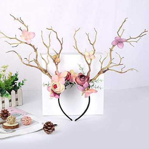 Xidajie - Diadema De Flores Con Cuernos De Ciervo Para Hallo