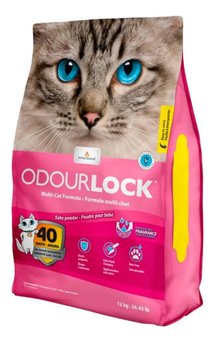 Intersand Arena Gato Aglutinante Talco Odor Lock 11.35kg x 11.424kg de peso neto  y 12kg de peso por unidad