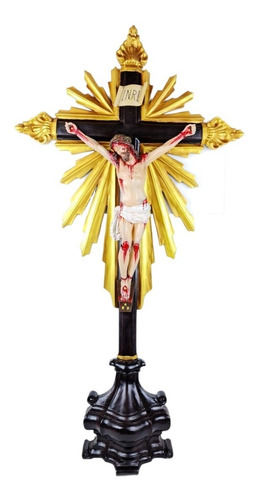 Imagem 1 de 9 de Crucifixo Mesa Resplendor Estilo Antigo Policromado 86cm