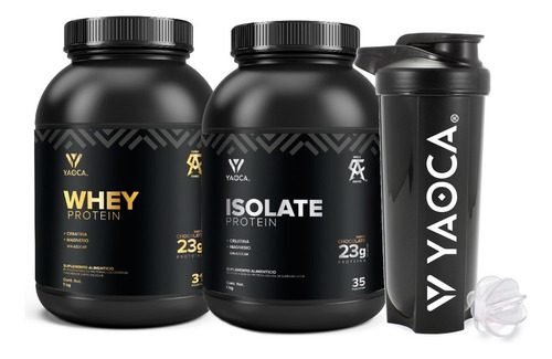 Combo Yaoca Proteína Whey 1kg + Isolate Protein 1kg + Shaker Sabor Chocolate