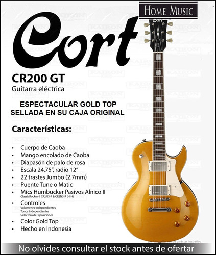 Imagen 6 de 8 de Guitarra Electrica Cort Cr200 Gt Gold Top Clasic Rock