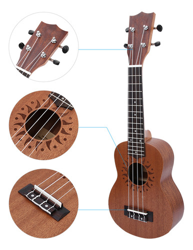 Instrumento Musical: Sapele, Ukelele De 21 Pulgadas, 4 Cuerd