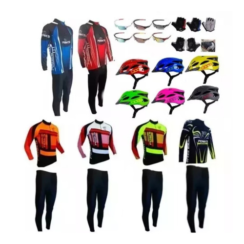 Conjunto Roupa Ciclismo+capacete Bike Led+luvas Gel+óculos