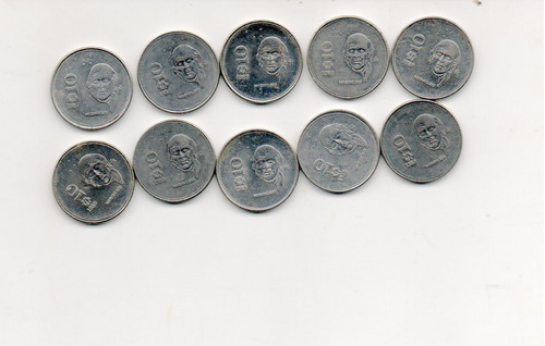 Lote De 10 Monedas De $10 Hidalgo México Año 1987/88/89