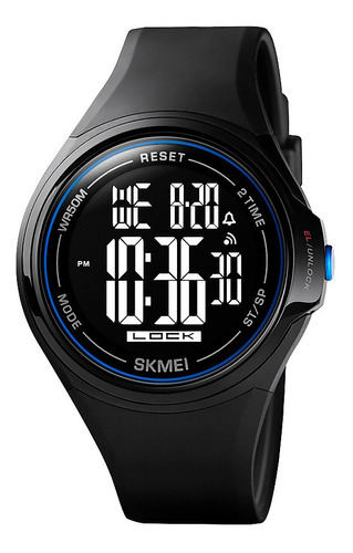 Reloj Hombre Skmei 1602 Digital Alarma Fecha Cronometro Color De La Malla Negro/azul Color Del Fondo Negro