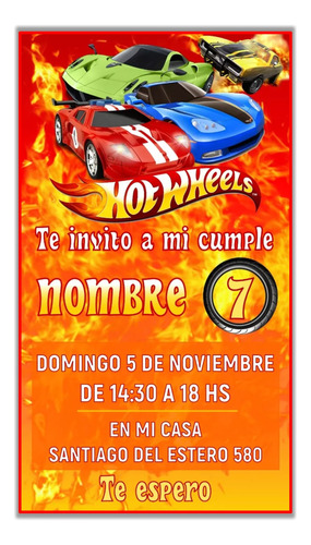 Invitación Tarjeta Digital Personalizada Hot Wheels