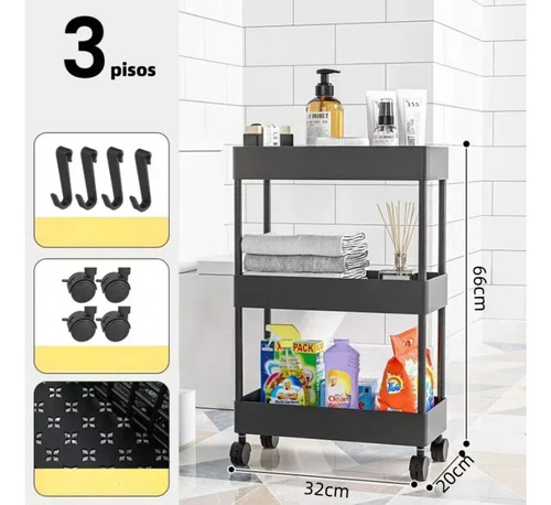 Albertech Carrito Organizador 3 Niveles Estante Ruedas Carro