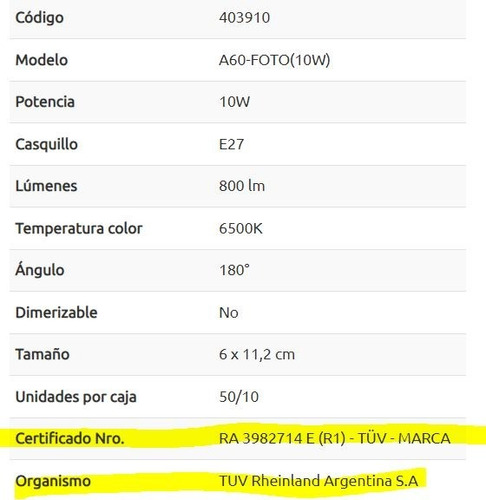 Imagen 5 de 5 de Lampara Led A60 10w Con Fotocelula Interelec