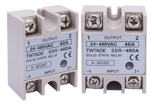 Twtade 2 Piezas Ssr-40 Da 40a Cc 3-32v A Ca 24-380v Ssr Mono