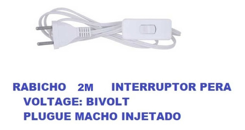 3 Cabos Rabicho De Abajúr 2m Interruptor Gangorra