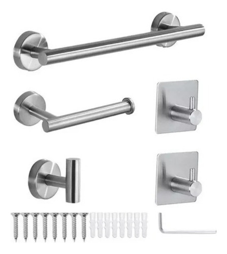 Juego De Accesorios De Baño Plata Mate 5pcs Quality Tools