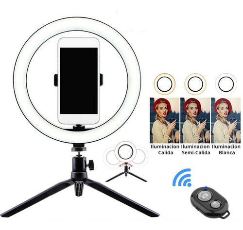 Imagen 5 de 8 de Aro De Luz Led 10 26cm Control Bluetooth Mesa Escritorio