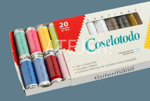 Imagen 5 de 5 de Cofre Hilo Coselotodo 100 % Poliester Caja 20 Bobinas Surt.