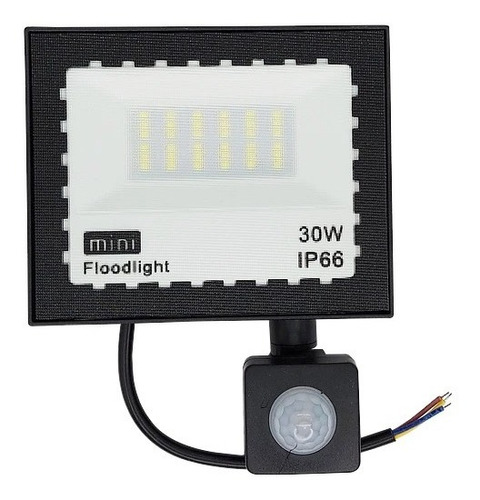 Reflector Led 30w Luz Fria Negro Con Sensor De Movimiento