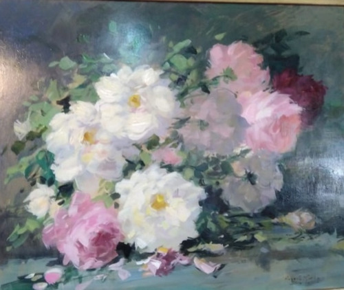 Pintura Cuadro Flores Sobre La Mesa. Roberto Minder