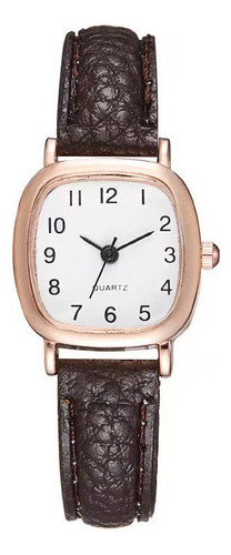 K 1 Reloj De Cuarzo Con Esfera Cuadrada Y Correa Marrón.