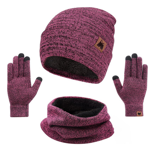 Beanie Hat Scarf Gloves Set, Women Men Hats 3-pieces, Fleece