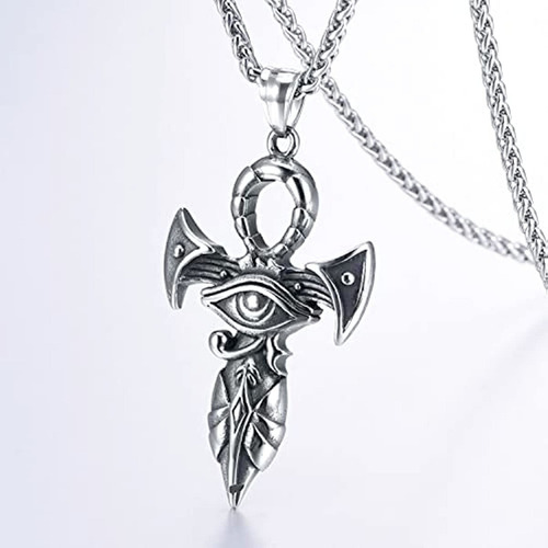 Collar De Ojos Horus De Cruz Egipcia De Acero Inoxidable .