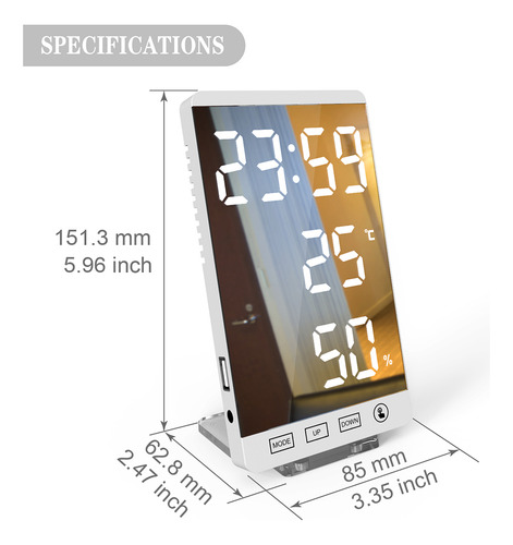 Reloj Meteorológico Electrónico Con Espejo Led Y Termómetro