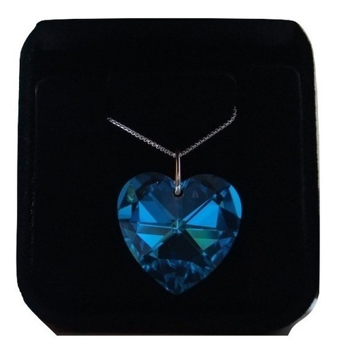 Imagem 3 de 6 de Colar Coração Cristal Swarovski Blue Ab 2,0 Cm - Prata 925