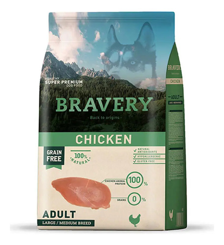 Alimento Bravery Super Premium Adult Dog Pollo 12 K