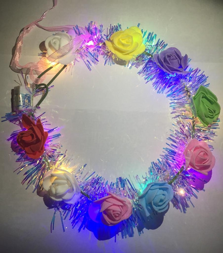 5 Vinchas Corona Luces Led Flores  Cotillon Luminoso