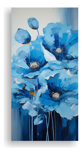 100x50cm Cuadro Amapolas Azules Estilo Canva Diseño Creativ