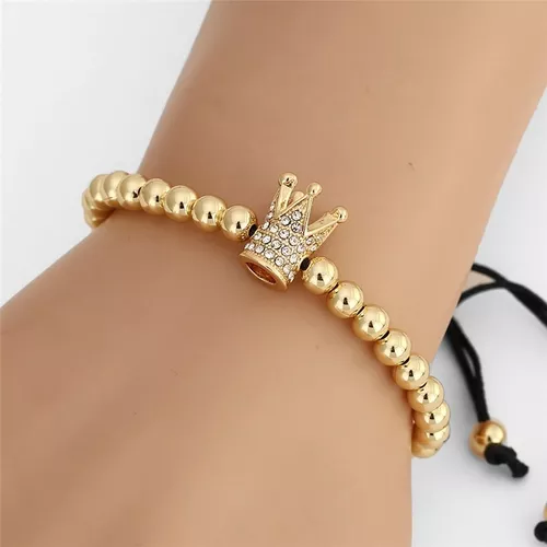 Pulsera Dorada Acero Dorado Dije Corona Macrame