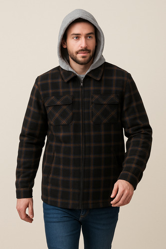 Chamarra Hombre Tipo Camisola A Cuadros Gorro Premium Sakers