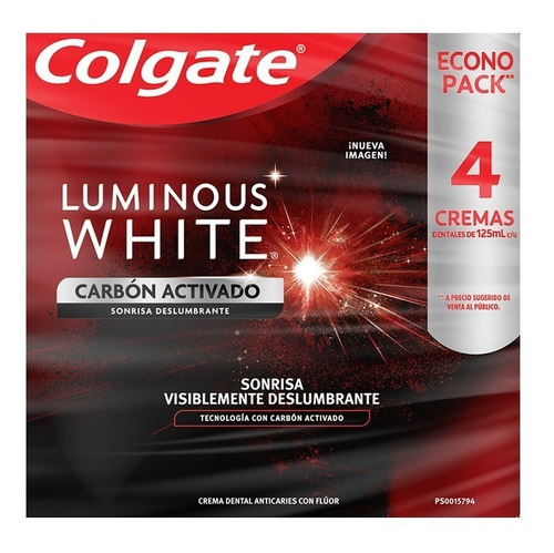 Pasta Dental Con Carbón Activado, Colgate Luminous White, 4 